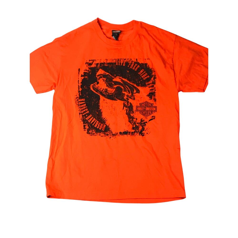 Harley-Davidson T Shirt Mens L Orange Skull Motorcycle Graphic Tee NWOT